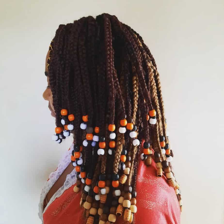 Shoulder Length Braids with Colorful Beads