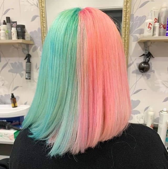 Mint Green and Pink Harmony in a Sleek Bob