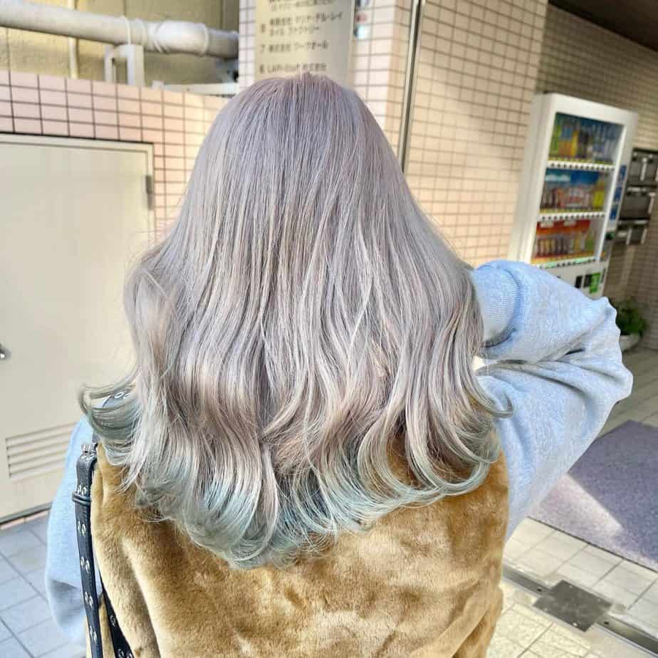 Silvery Tresses with Mint Green Tips
