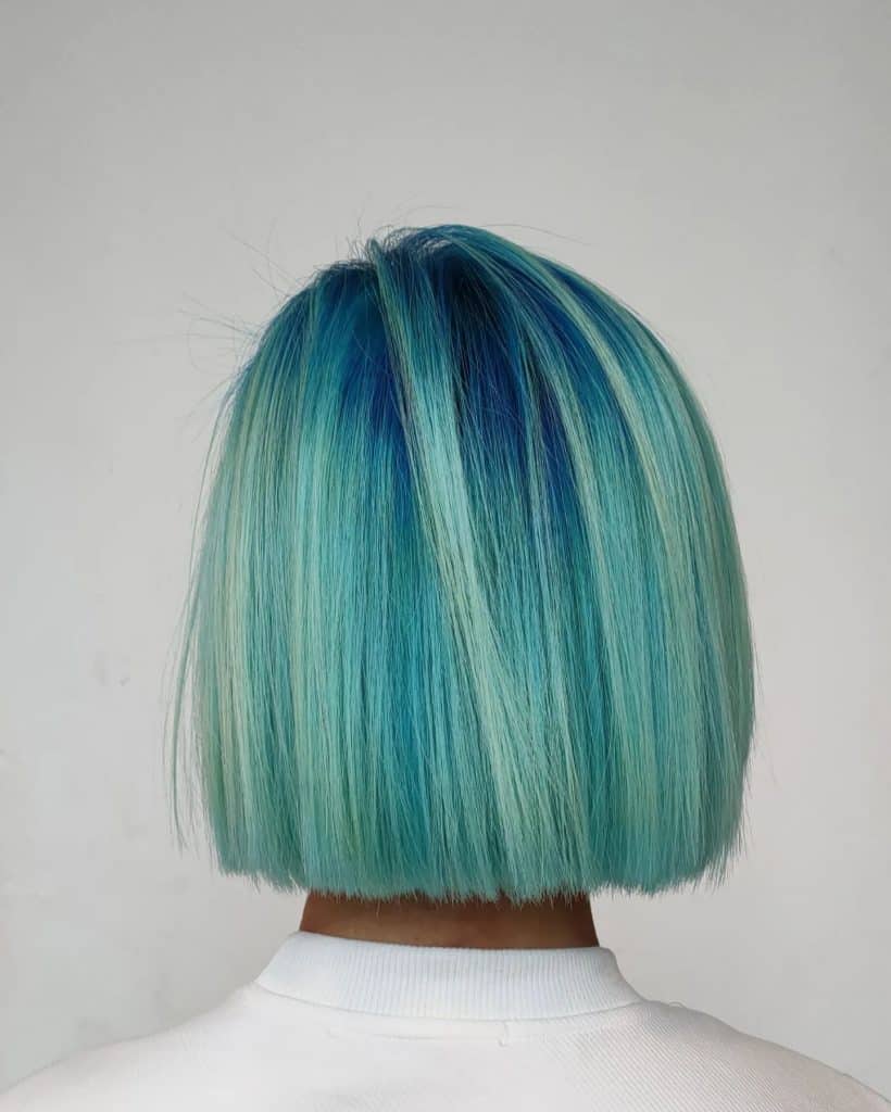 Dual-Toned Bob with Deep Blue Roots and Frosted Mint Ends